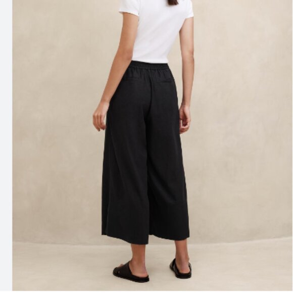 Banana Republic Linen-Blend Cropped Wide Leg Pant Black S EUC - Picture 3 of 14